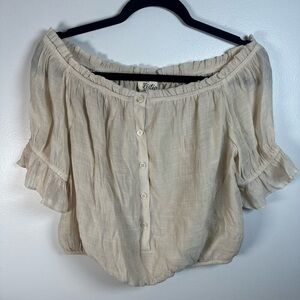Listicle Cream Beige Off-Shoulder Cropped Blouse Size Large Boho